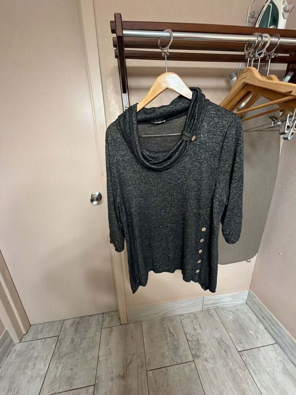 Jillian N Black Melange Cowl Neck Asymmetric Button Tunic 1X